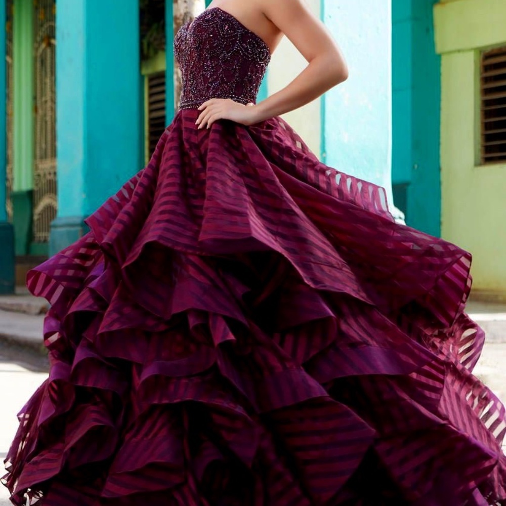 Strapless Ruffled Ball Gown Dress